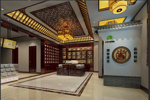 右玉古朴典雅的中式茶叶店大堂设计效果图